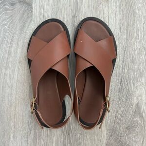 Brown Leather Sandals with Gold Buckle